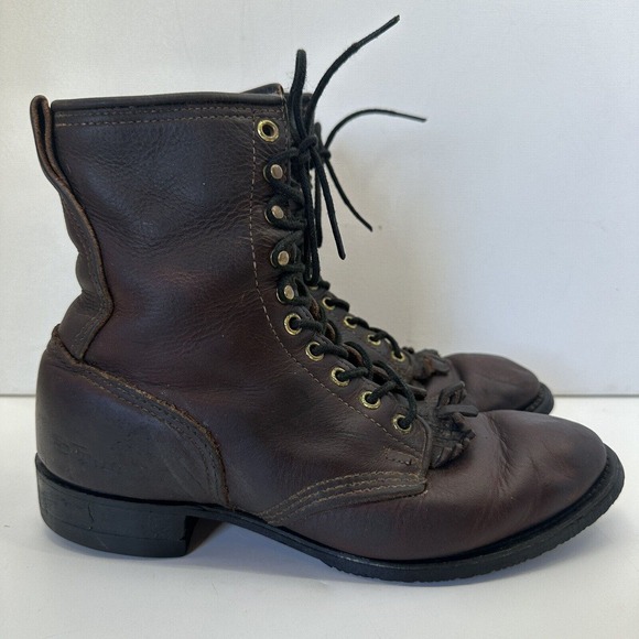 PD TUFF Boots Made in USA Union Brown Leather Kiltie Roper Lace Up Womens Size 8 - Picture 9 of 13